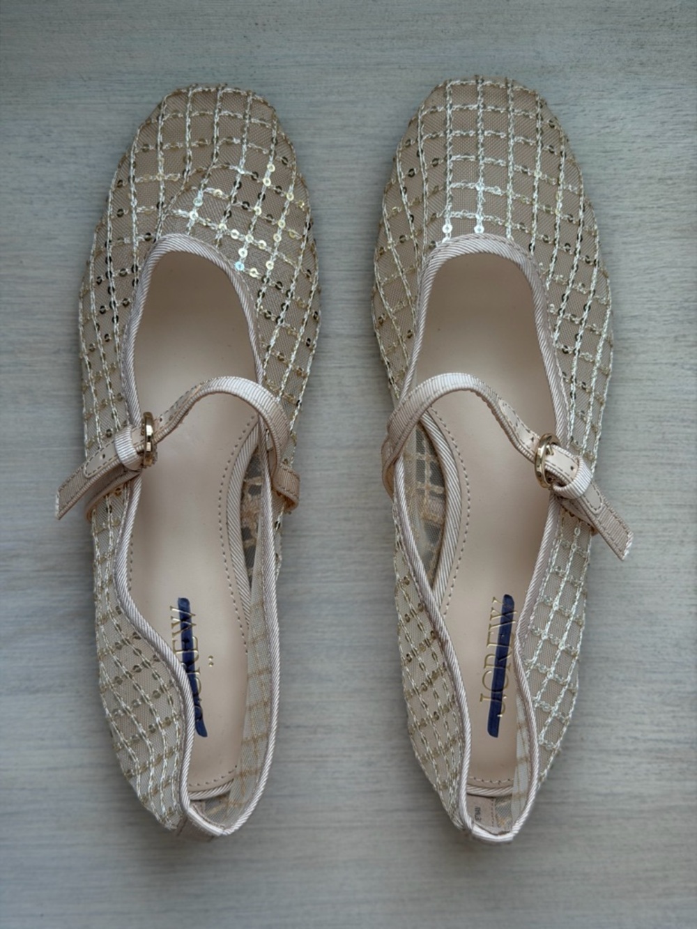 J.Crew Sequin Plaid Mary Jane Flats in Gold Sequin, Size 7 - Picture 4 of 9